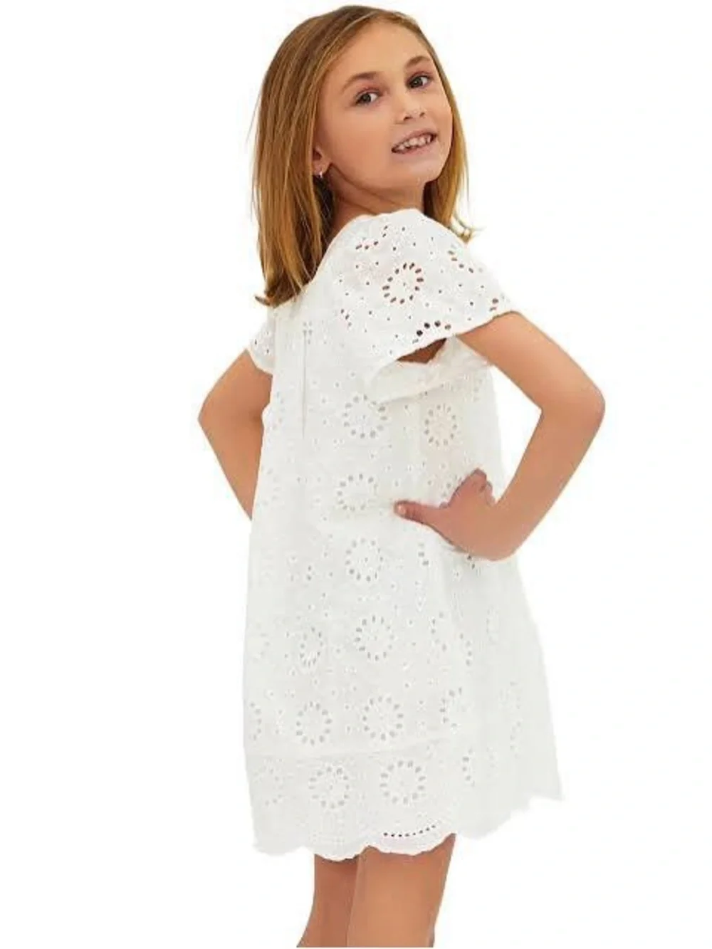 Beach Riot Girls Little Ollie Dress White Magnolia Eyelet Puff-Sleeve Size 7/8